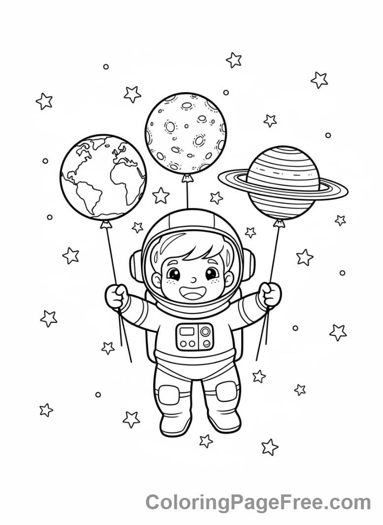 Astronaut coloring page - Astronaut planet balloons