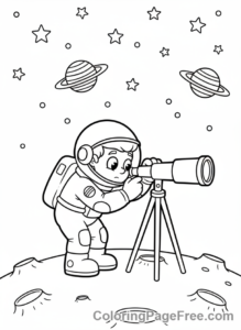 Astronaut coloring page - Astronaut using telescope