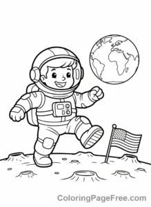 Astronaut coloring page - Astronaut walking moon
