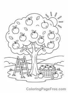 Autumn coloring page - Apple tree harvest