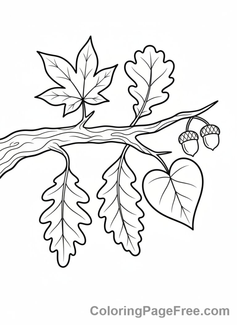 Autumn coloring page - Autumn tree leaves
