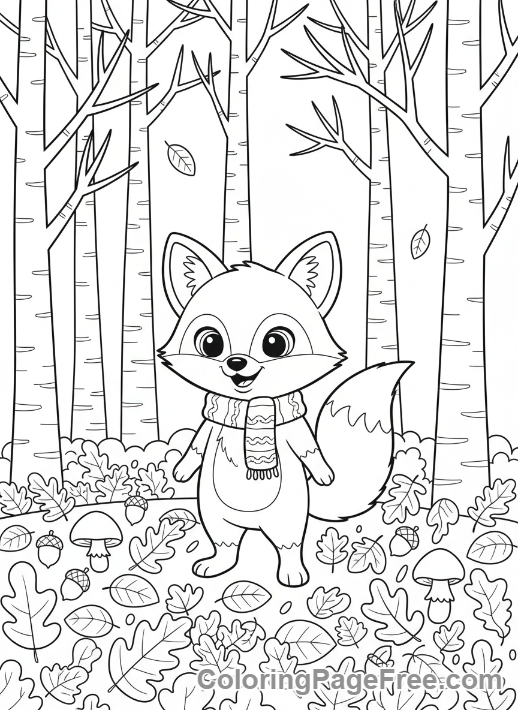 Autumn coloring page - Friendly fox standing