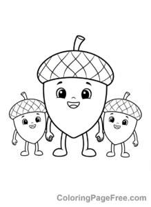 Autumn coloring page - Happy acorn family