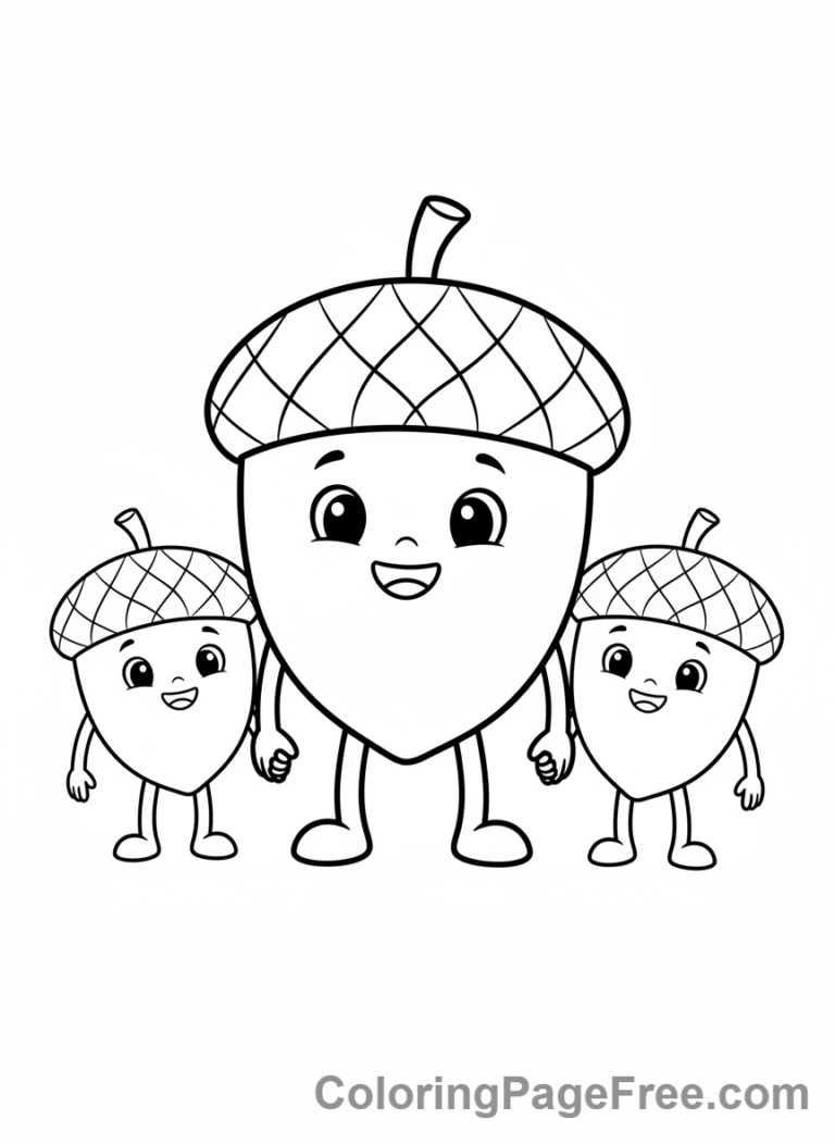 Autumn coloring page - Happy acorn family