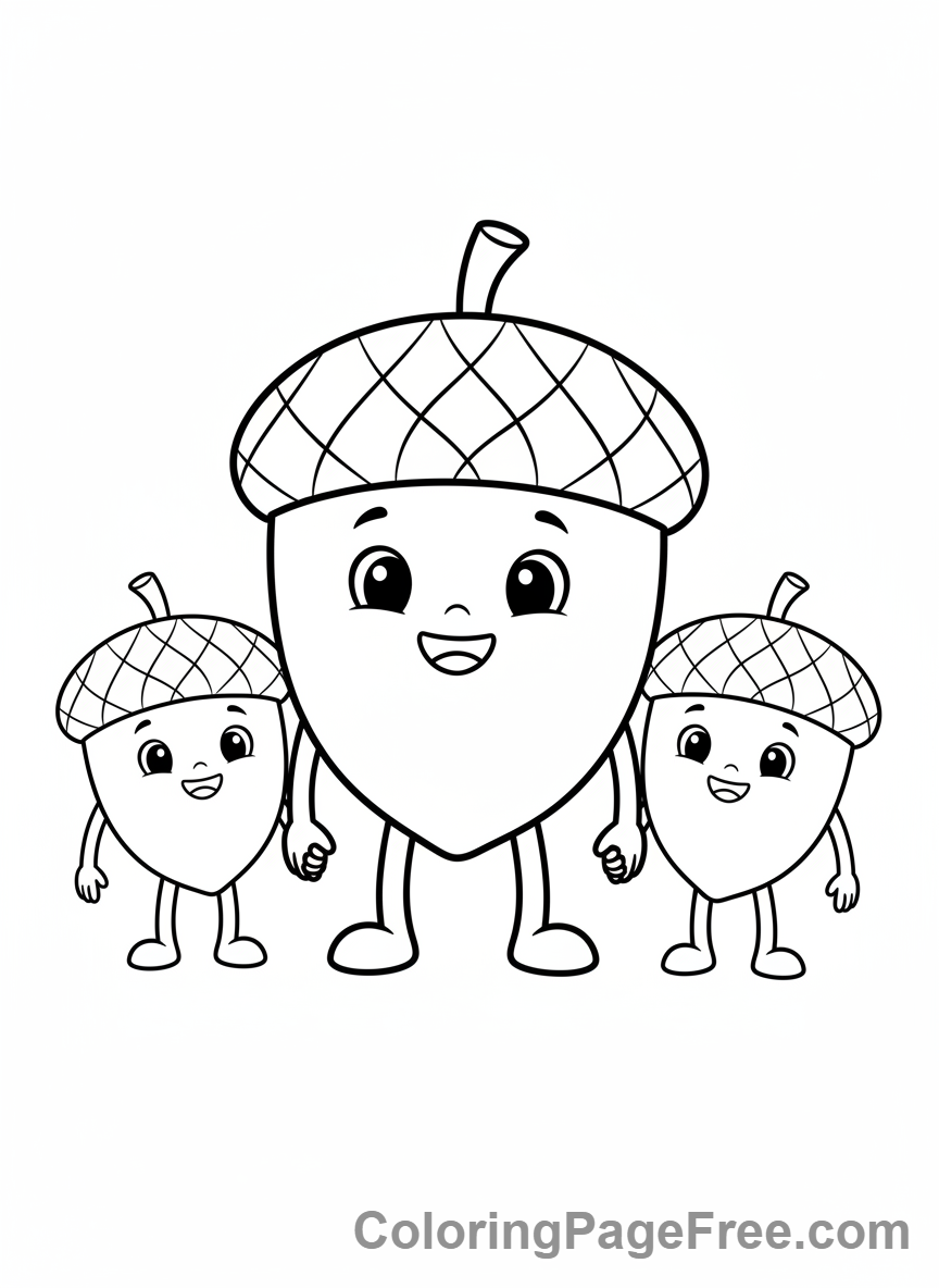 Autumn coloring page - Happy acorn family