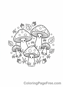 Autumn coloring page - Mushroom circle forest
