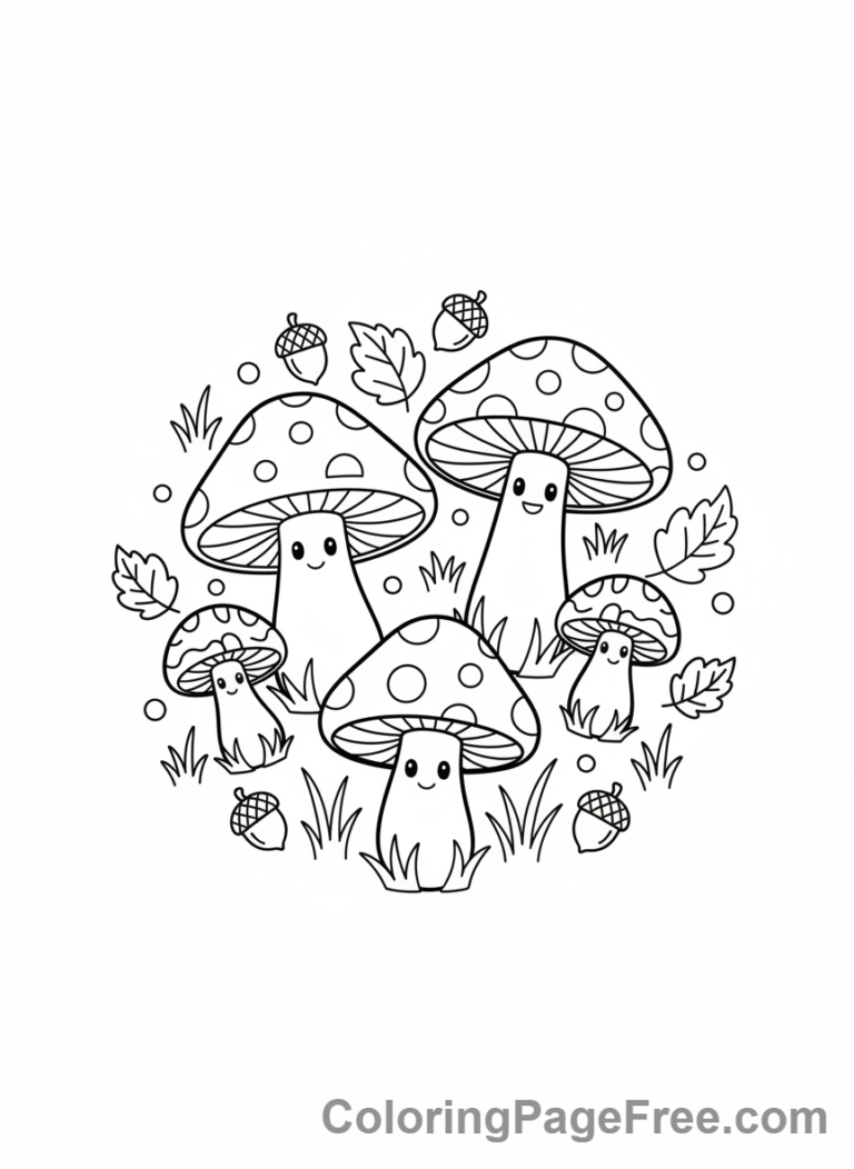 Autumn coloring page - Mushroom circle forest