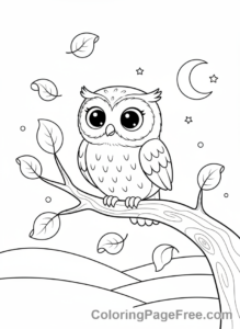 Autumn coloring page - Owl on branch