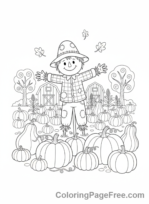 Autumn coloring page - Pumpkin patch scene