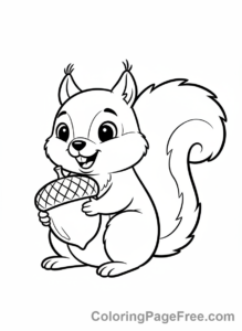 Autumn coloring page - Squirrel holding acorn