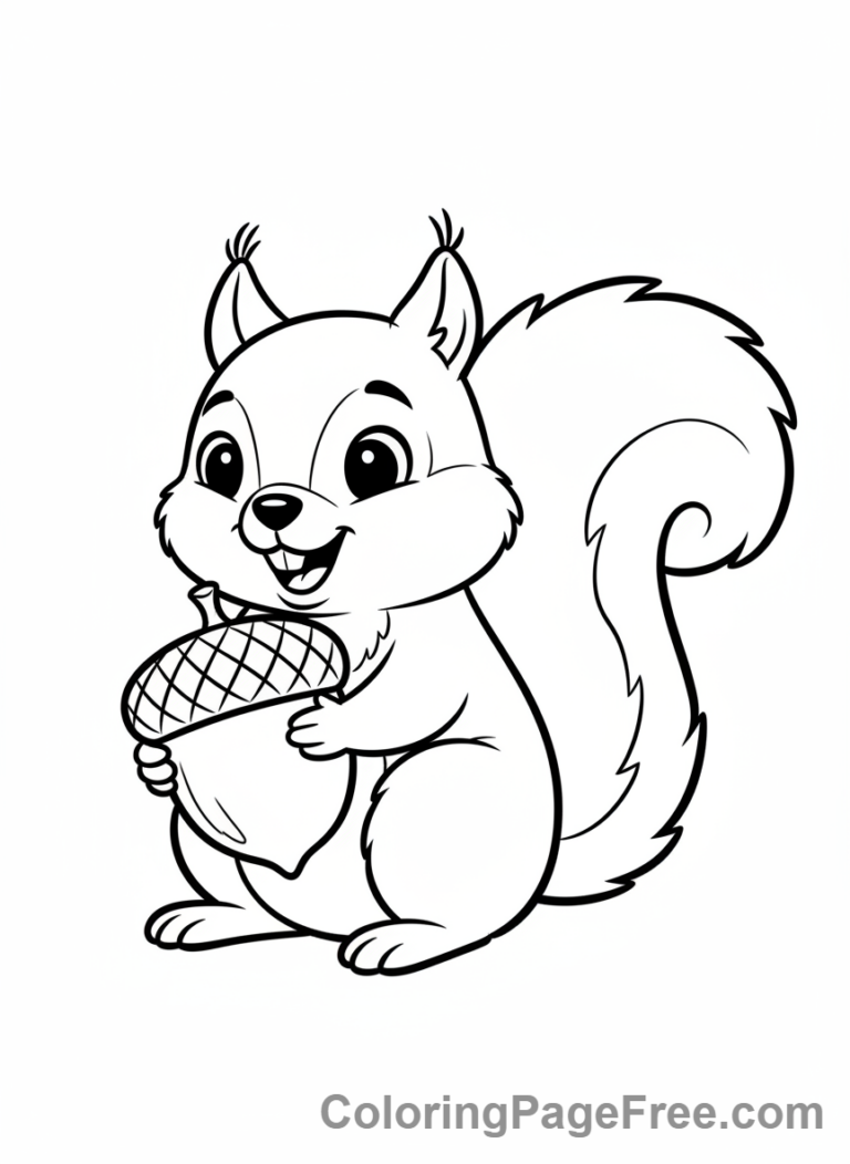 Autumn coloring page - Squirrel holding acorn