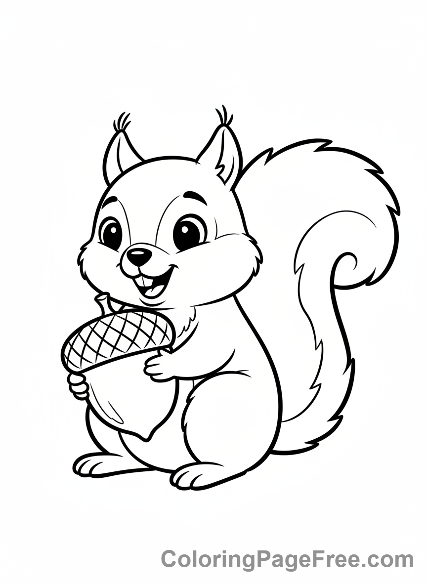 Autumn coloring page - Squirrel holding acorn