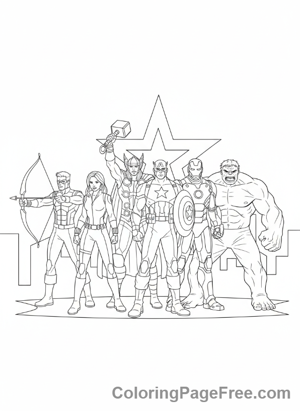 Avengers coloring page - Avengers group pose