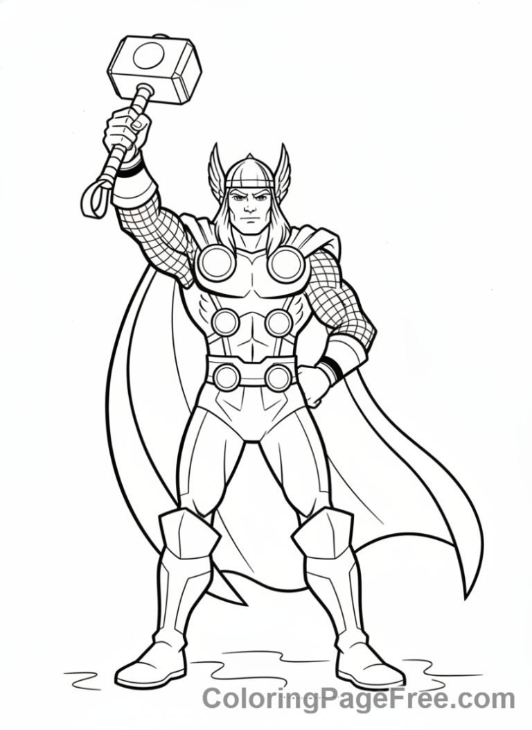 Avengers coloring page - Thor Mjolnir pose