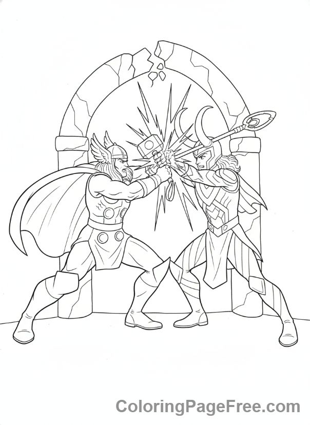 Avengers coloring page - Thor vs Loki battle