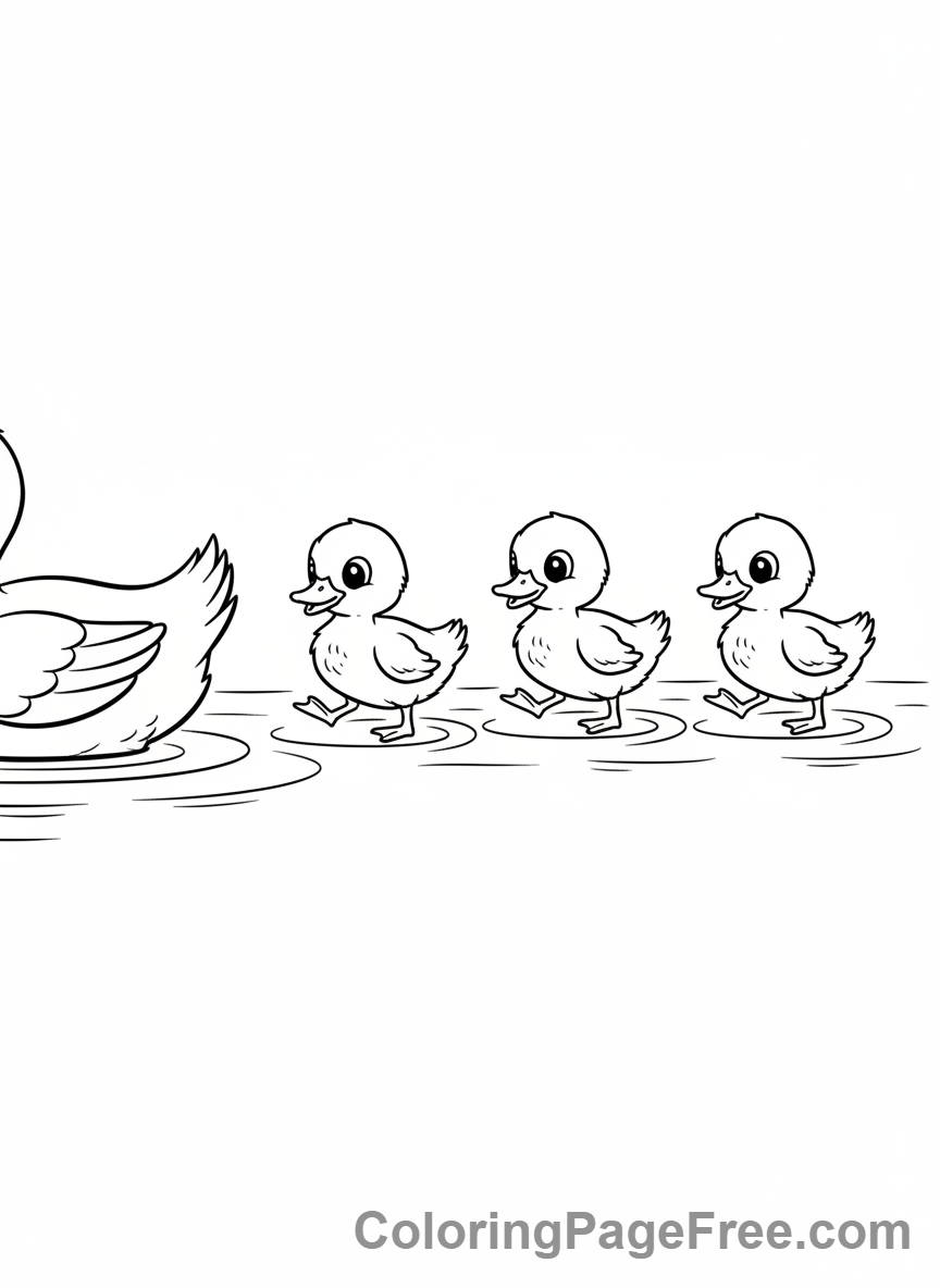 Baby Animals coloring page - Baby ducklings following