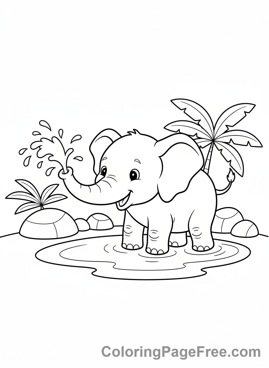 Baby Animals coloring page - Baby elephant splashing