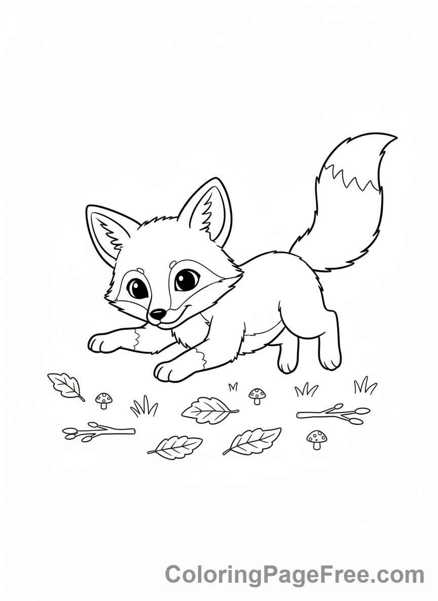 Baby Animals coloring page - Baby fox pouncing