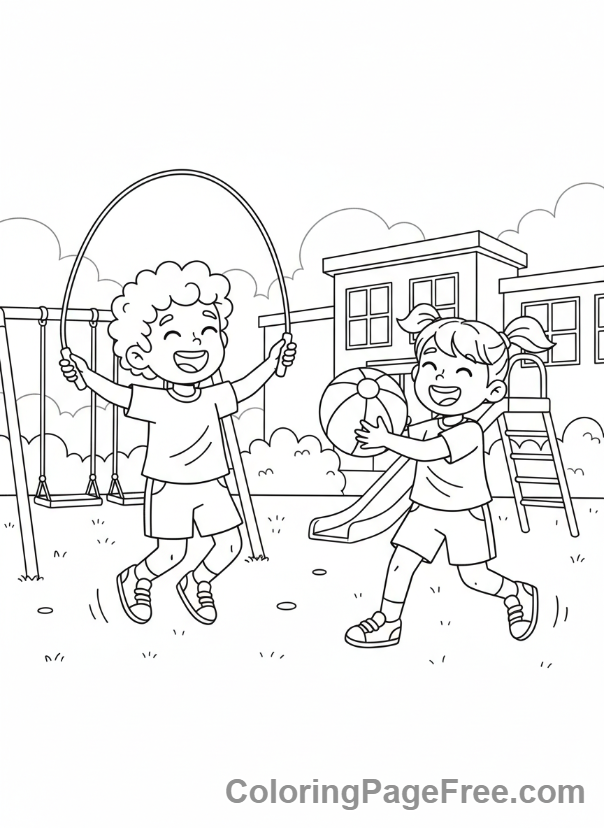 Back To School coloring page - Friends playing recess