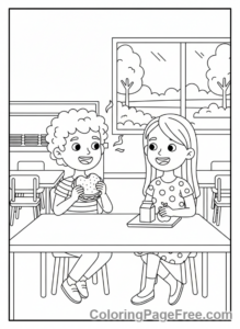Back To School coloring page - Lunchtime friends eating