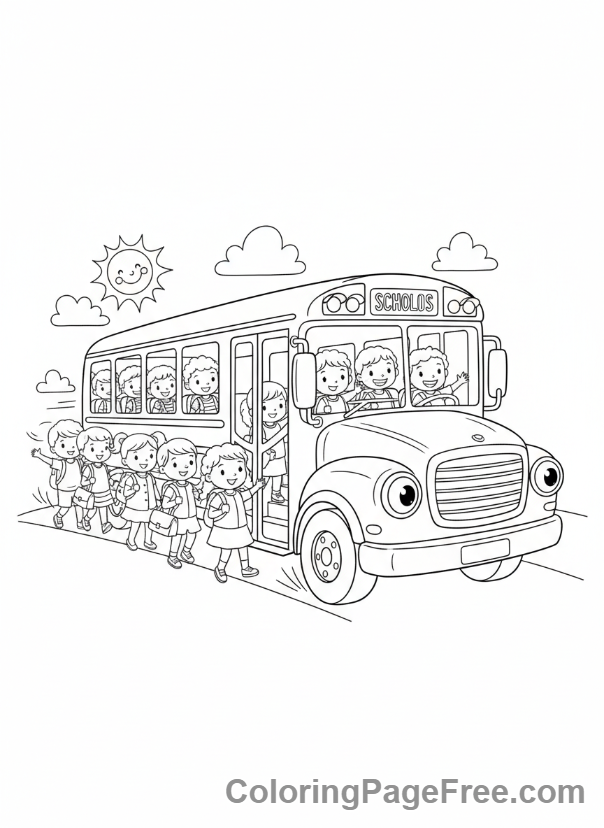 Back To School coloring page - School bus arriving