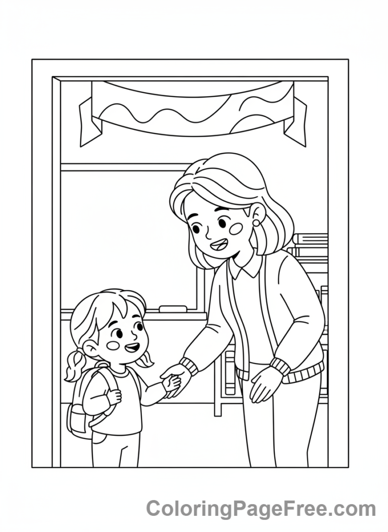 Back To School coloring page - Teacher student greeting