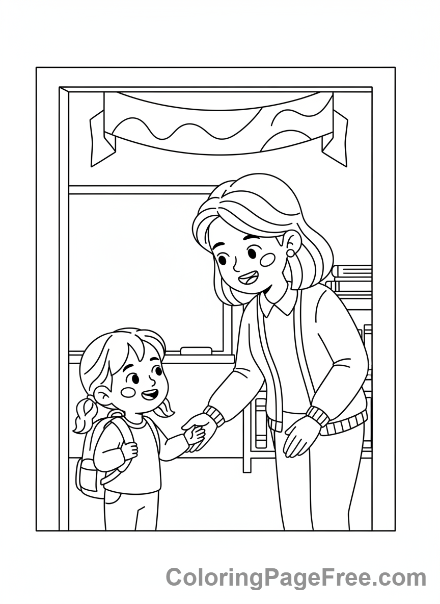 Back To School coloring page - Teacher student greeting