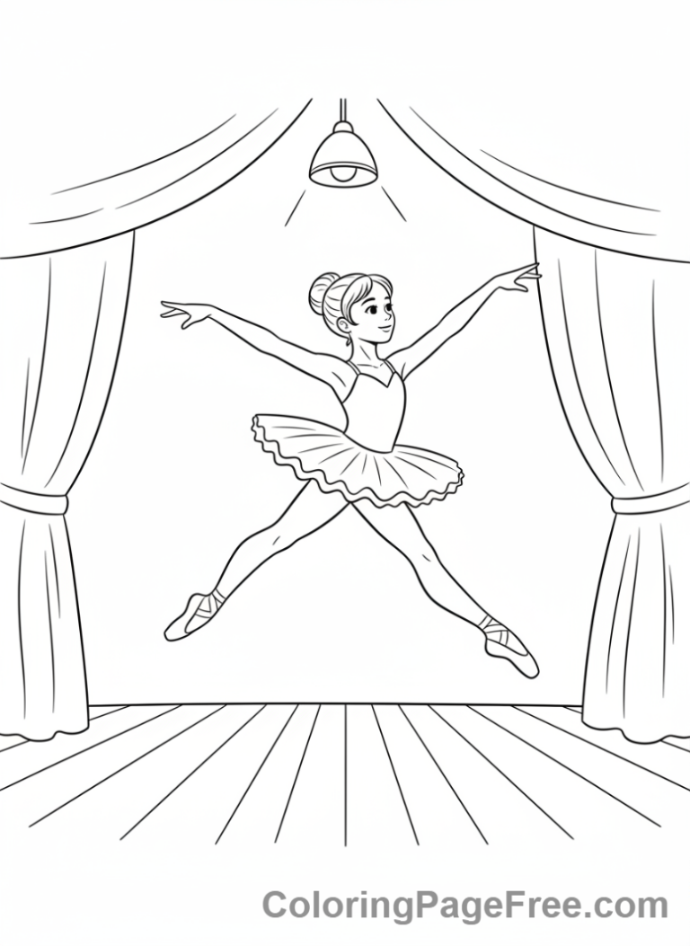Ballet coloring page - Ballerina leaping graceful