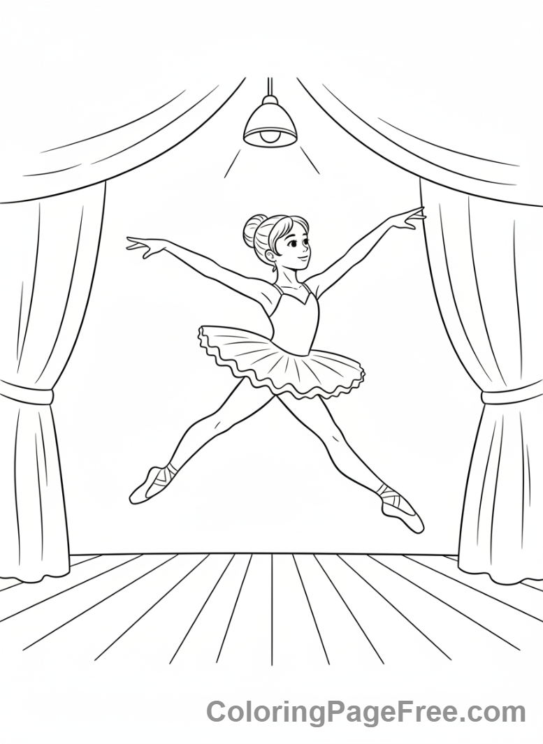 Ballet coloring page - Ballerina leaping graceful