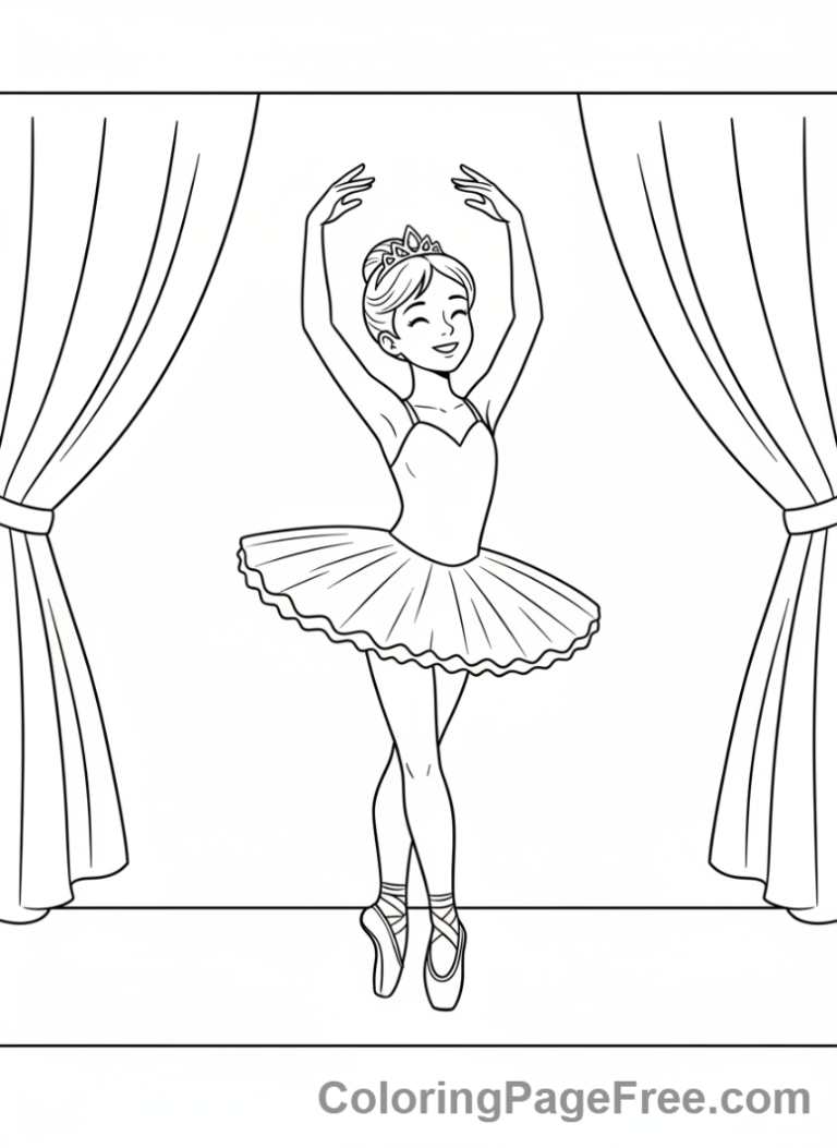 Ballet coloring page - Ballerina stage background