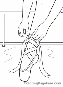 Ballet coloring page - Ballerina tying shoes
