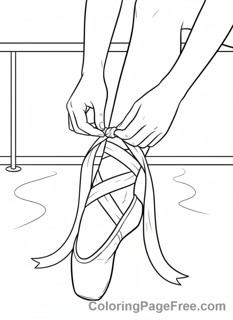 Ballet coloring page - Ballerina tying shoes