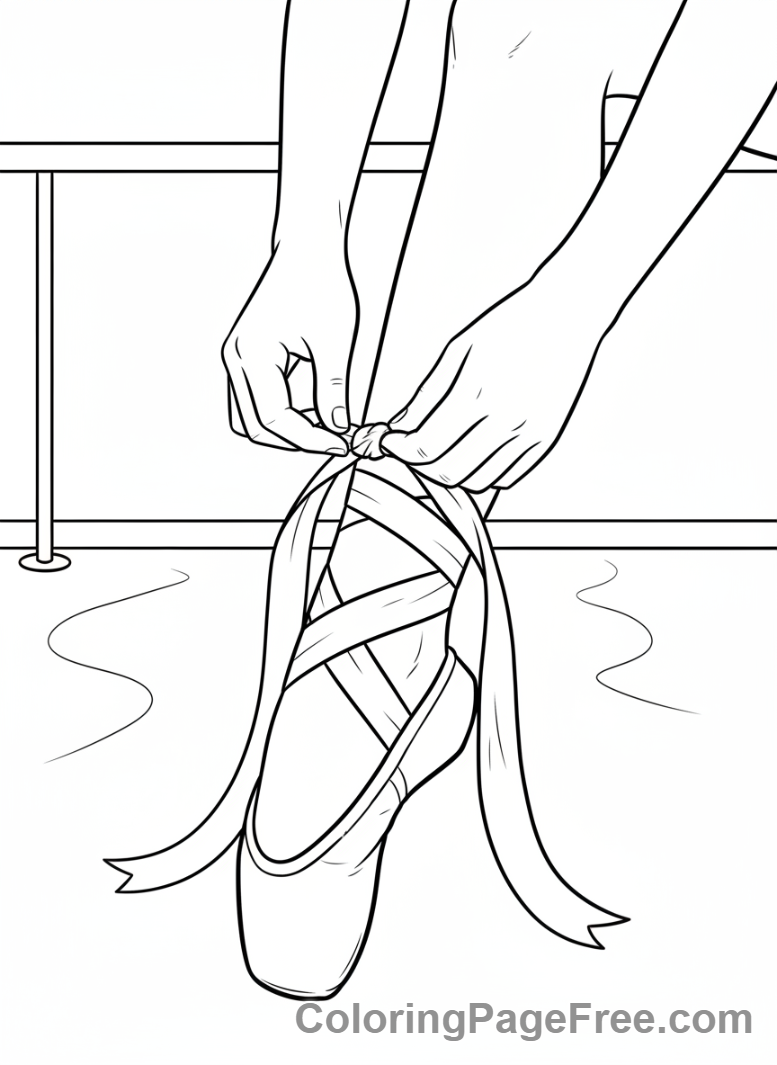 Ballet coloring page - Ballerina tying shoes