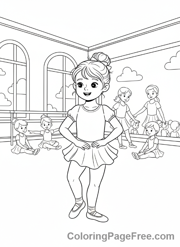 Ballet coloring page - Girl ballet class
