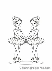 Ballet coloring page - Two ballerinas practicing