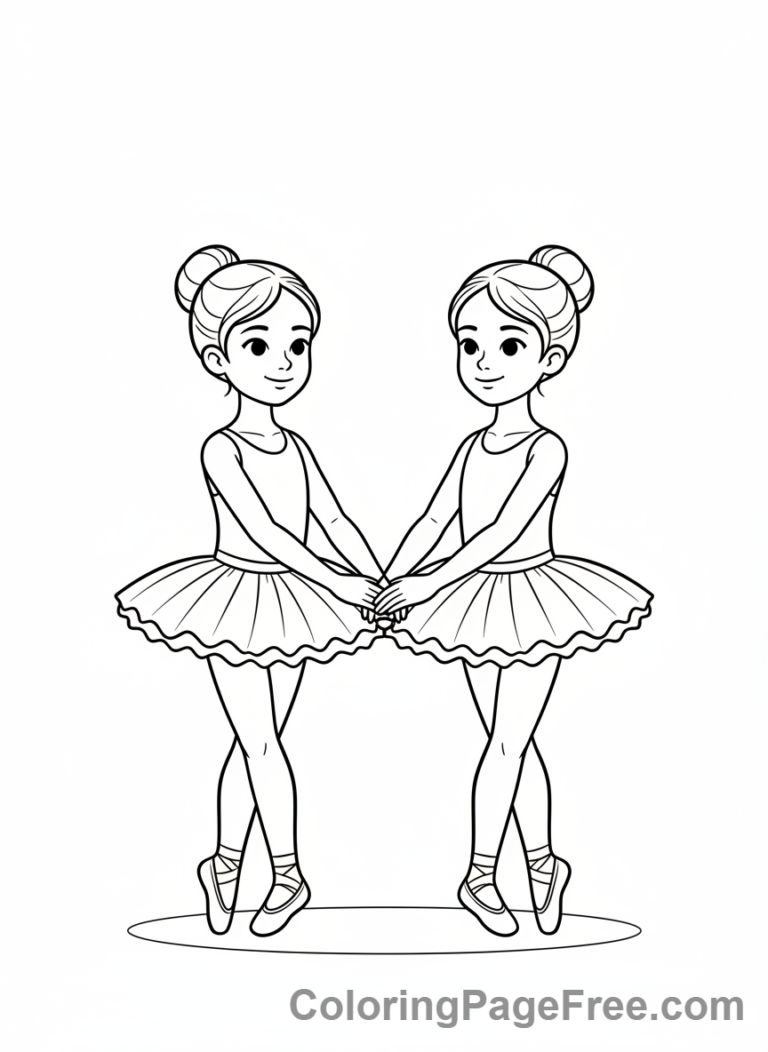 Ballet coloring page - Two ballerinas practicing