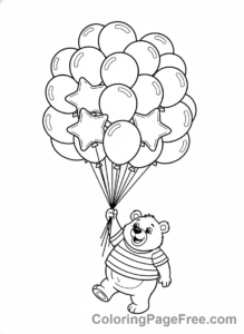 Balloons coloring page - Bear Flying Balloons