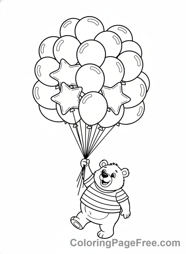 Balloons coloring page - Bear Flying Balloons