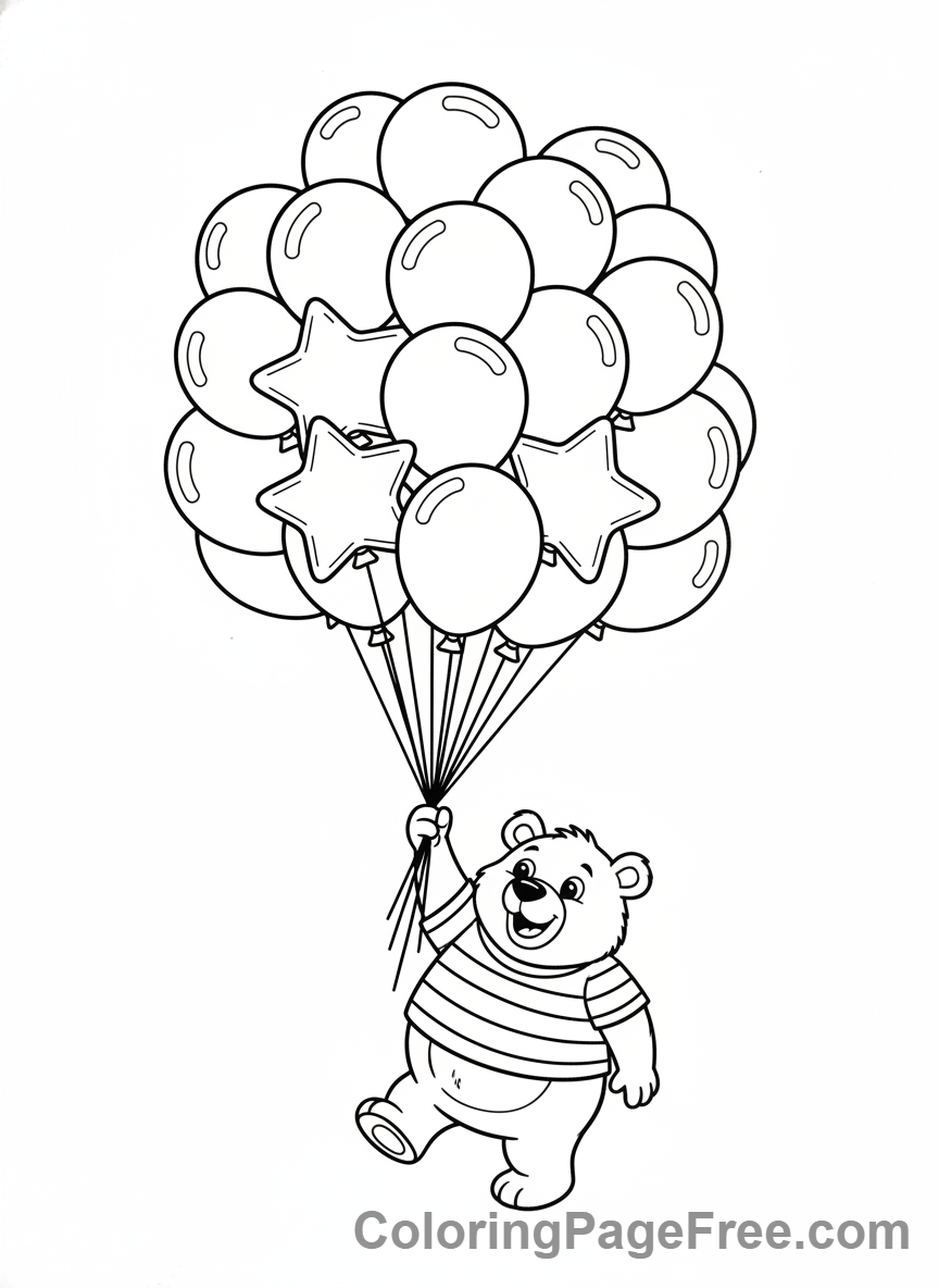 Balloons coloring page - Bear Flying Balloons