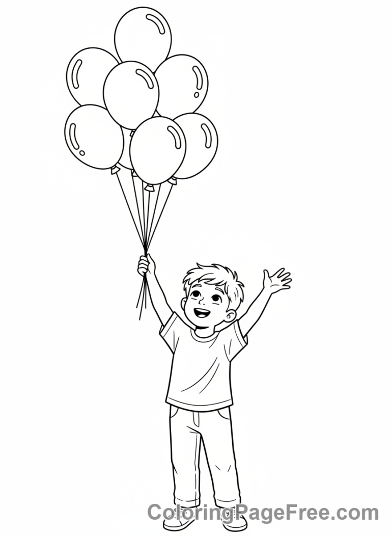 Balloons coloring page - Boy Releases Balloons