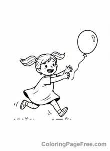 Balloons coloring page - Girl Chasing Balloon