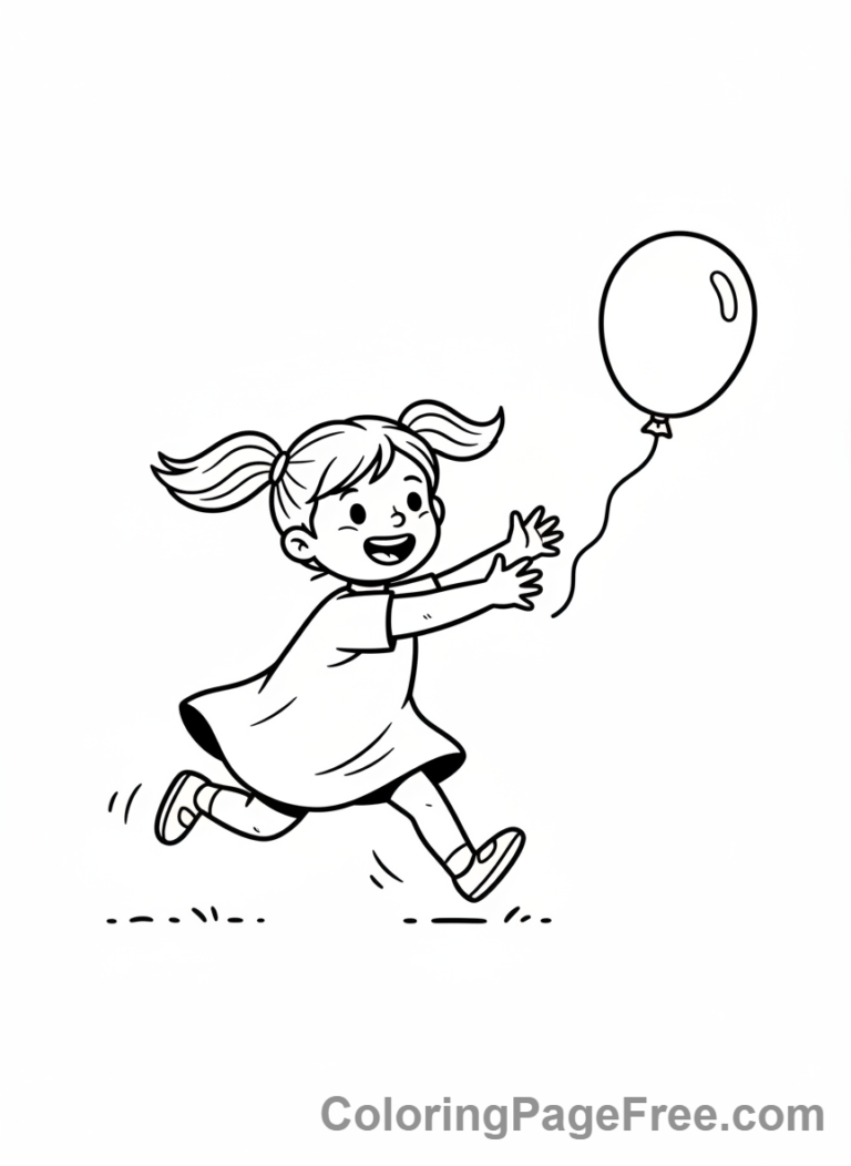 Balloons coloring page - Girl Chasing Balloon