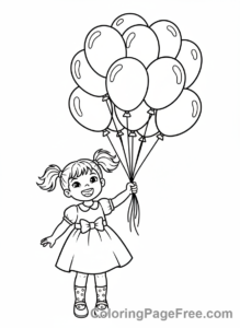 Balloons coloring page - Girl holds Balloons