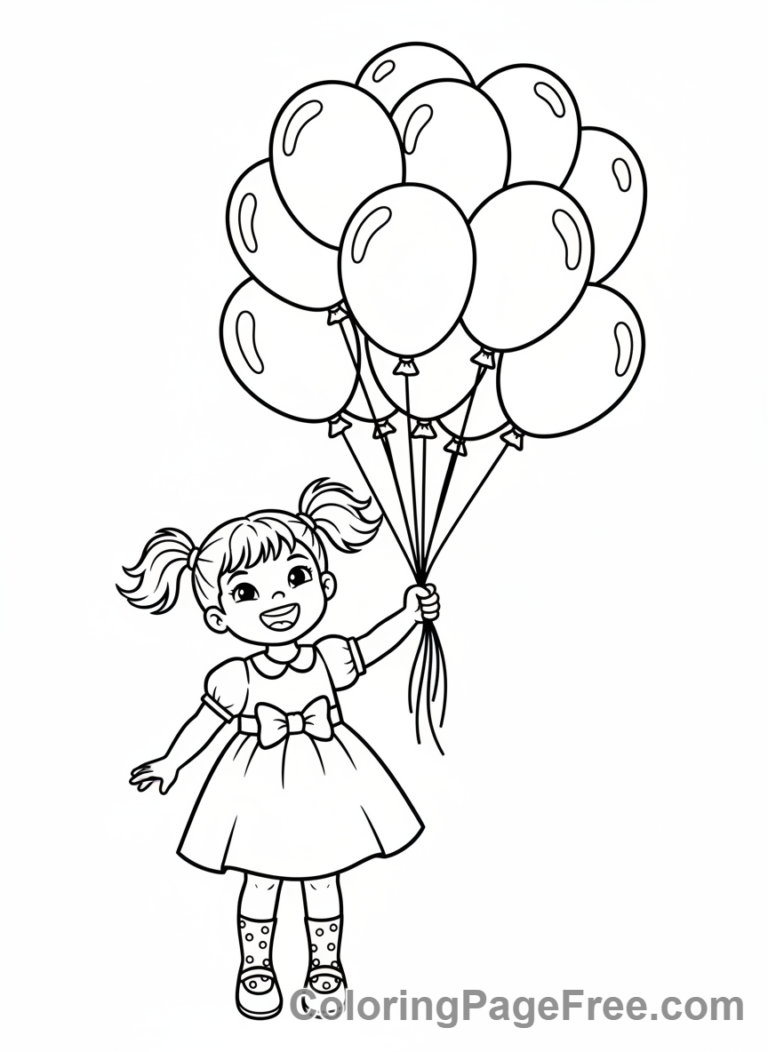 Balloons coloring page - Girl holds Balloons