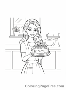 Barbie coloring page - Barbie baking cake