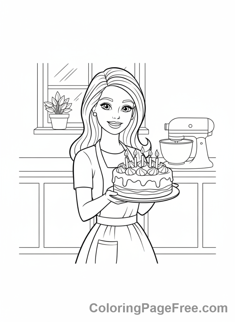 Barbie coloring page - Barbie baking cake
