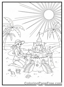 Barbie coloring page - Barbie building sandcastle