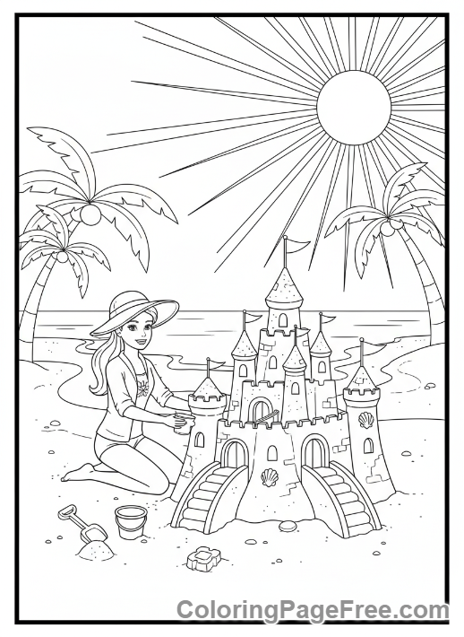 Barbie coloring page - Barbie building sandcastle
