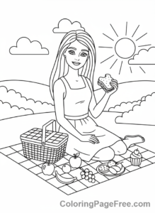 Barbie coloring page - Barbie enjoying picnic