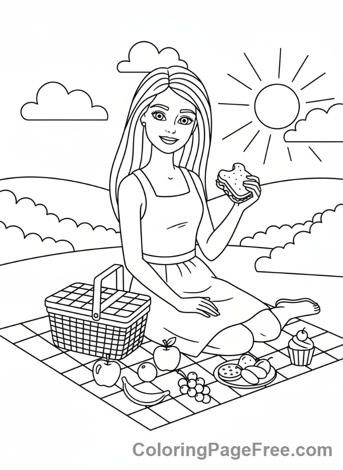 Barbie coloring page - Barbie enjoying picnic